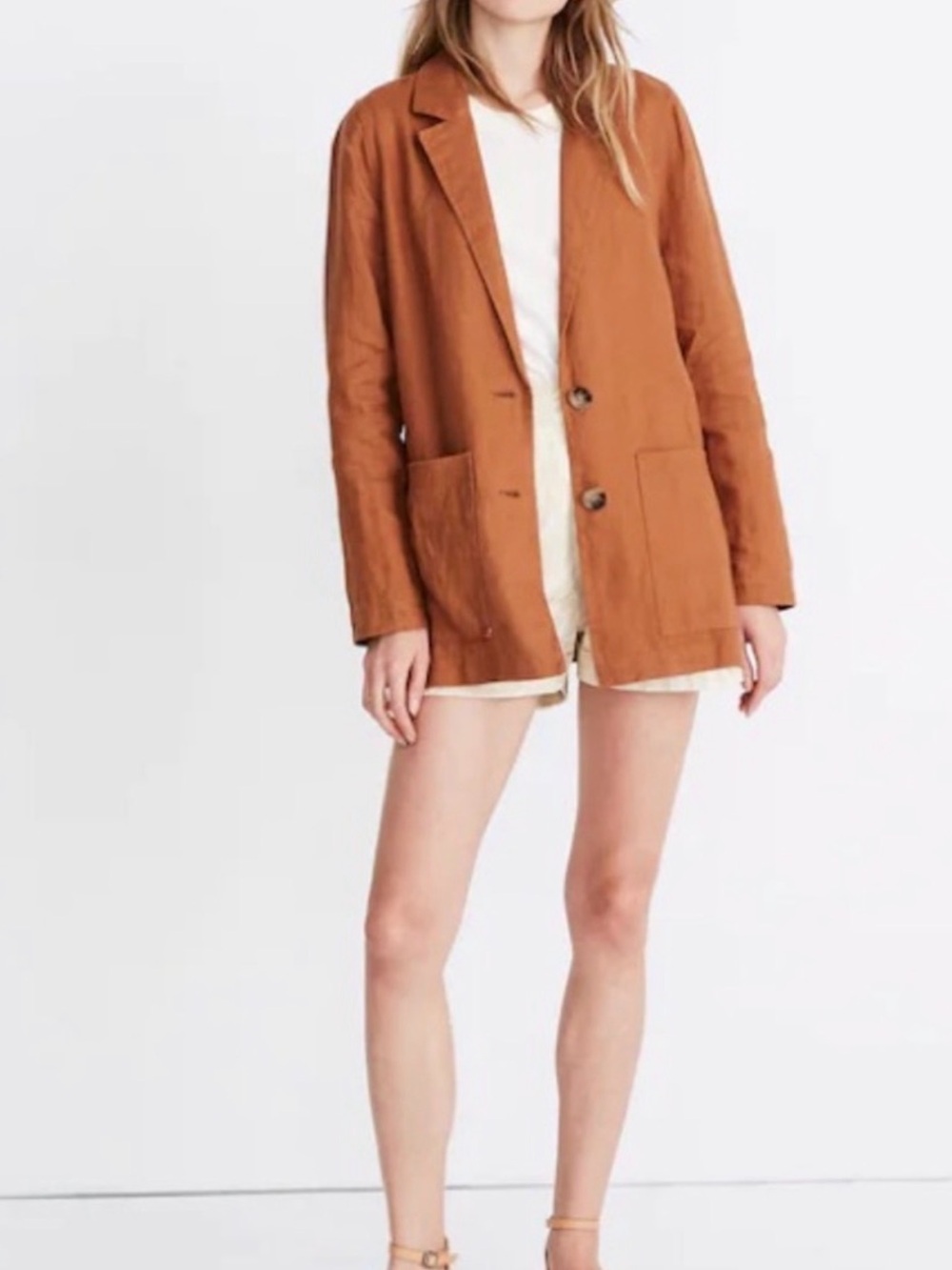 Madewell Linen Blazer Jacket 100% Linen Tobacco Brown Relaxed Size M